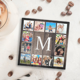 Custom Photo Collage Rustic Farmhouse Family Glass Coaster