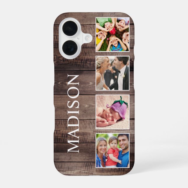 Custom Photo Collage Rustic Farmhouse Family iPhone 16 Case (Back)