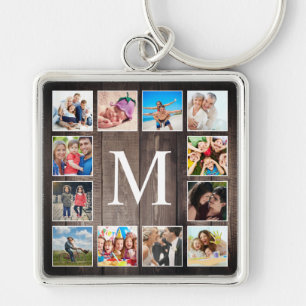 Custom Photo Collage Rustic Farmhouse Family Key Ring