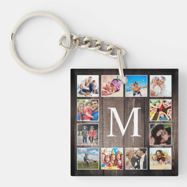 Custom Photo Collage Rustic Farmhouse Family Key Ring (Front)
