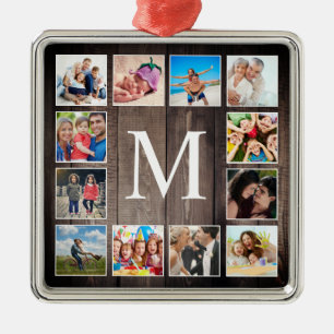 Custom Photo Collage Rustic Farmhouse Family Metal Ornament