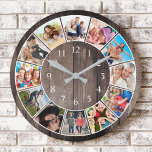 Custom Photo Collage Rustic Farmhouse Family Round Clock<br><div class="desc">Create your own personalized 12 photo collage wall clock with your custom images on a rustic farmhouse style wooden plank background. Add your favorite photos, designs or artworks to create something really unique. To edit this design template, simply upload your own images and edit text fields as shown above. You...</div>