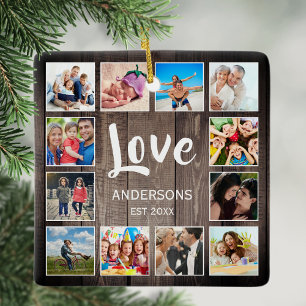 Custom Photo Collage Rustic Farmhouse Love Family Ceramic Ornament