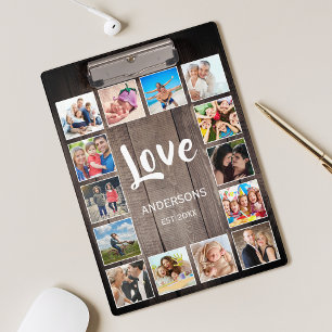 Custom Photo Collage Rustic Farmhouse Love Family Clipboard