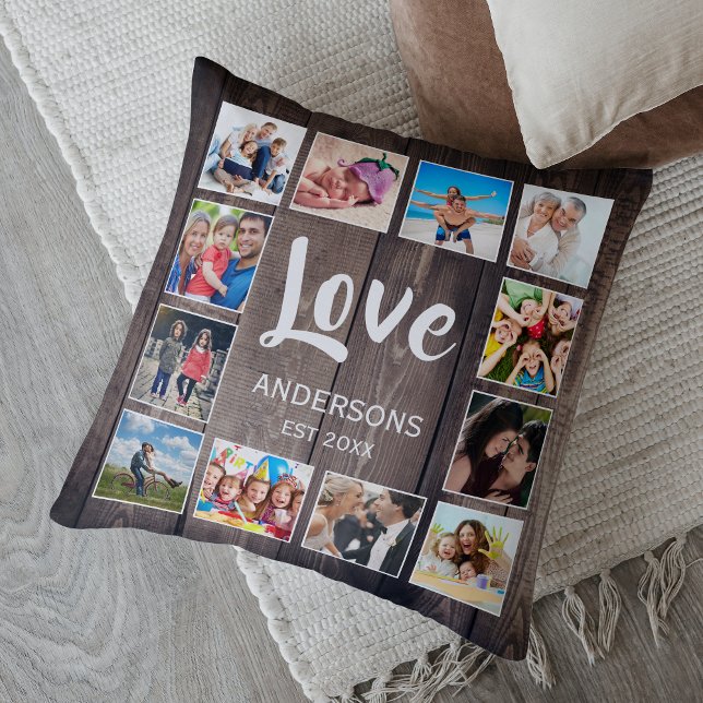 Custom Photo Collage Rustic Farmhouse Love Family Cushion (Creator Uploaded)