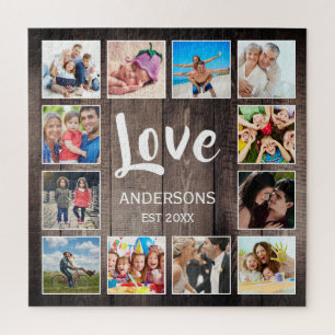 Custom Photo Collage Rustic Farmhouse Love Family Jigsaw Puzzle