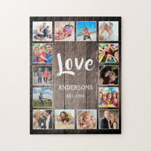Custom Photo Collage Rustic Farmhouse Love Family Jigsaw Puzzle