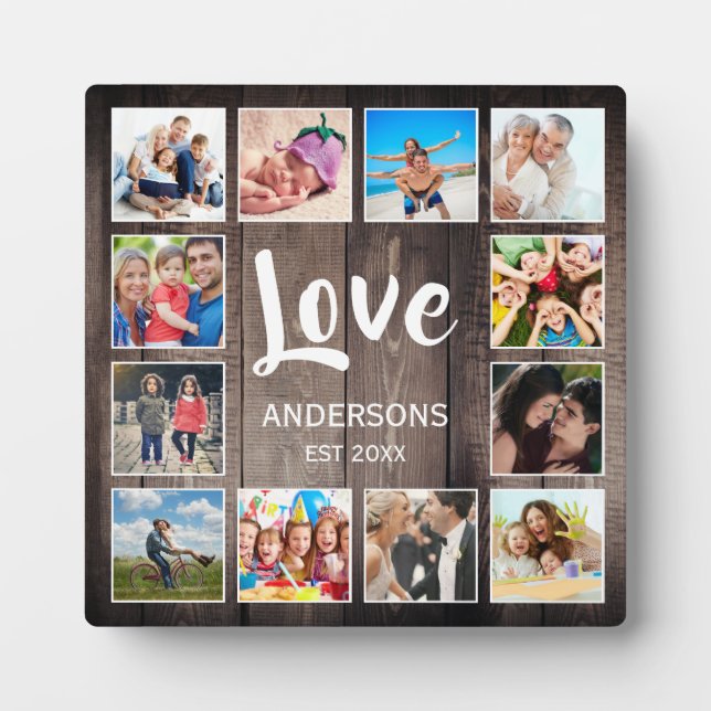 Custom Photo Collage Rustic Farmhouse Love Family Plaque (Front)