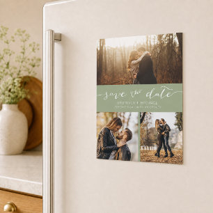 Custom Photo Collage Sage Green Save the Date