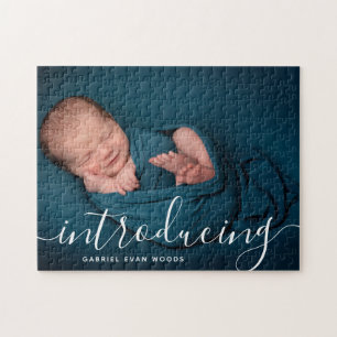 Custom Photo Collage Script Overlay Baby Birth Ann Jigsaw Puzzle