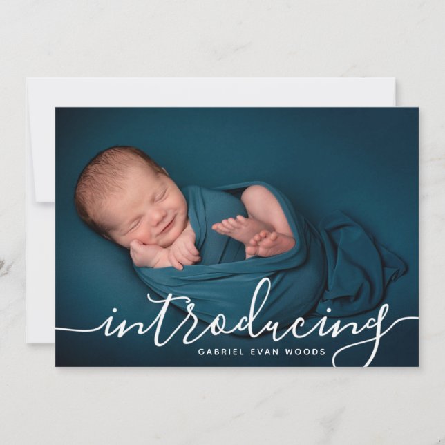 Custom Photo Collage Script Overlay Baby Birth Announcement (Front)