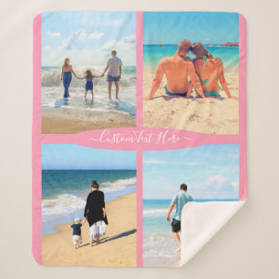 Custom Photo Collage Sherpa Blanket with Text