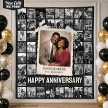 Custom Photo Collage Tapestry, Retro Anniversary