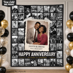 Custom Photo Collage Tapestry, Retro Anniversary Tapestry
