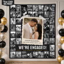 Custom Photo Collage Tapestry, Retro Engagement