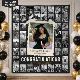 Custom Photo Collage Tapestry, Retro Graduation Tapestry