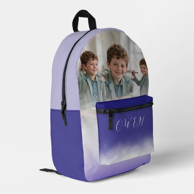Custom Photo Collage Teal Ombre Personalised Schoo Printed Backpack (Back Corner Left)