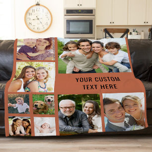 Custom Photo Collage Terracotta Fleece Blanket