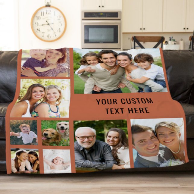 Custom Photo Collage Terracotta Fleece Blanket (Creator Uploaded)