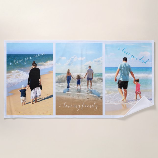 Custom Photo Collage Text Beach Towel Your Family (Front)