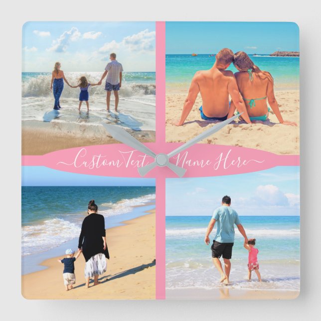 Custom Photo Collage Text Your Family Gift Clock (Front)