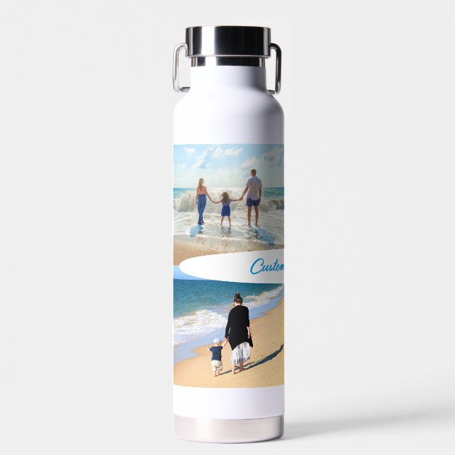 Custom Photo Collage Text Your Family Photos Gift Water Bottle (Front)