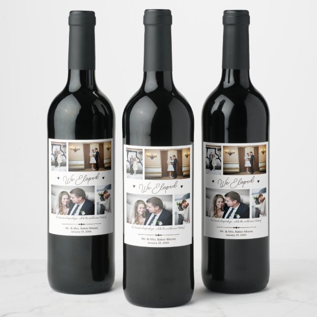 Custom Photo Collage We Eloped Wedding Wine Label (Bottles)