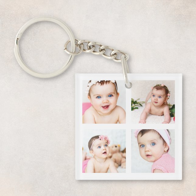 Custom Photo Collage White 4 Images Key Ring (Creator Uploaded)
