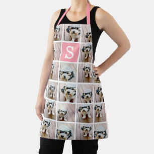 Custom Photo Collage with 8 Photos Pink Monogram Apron