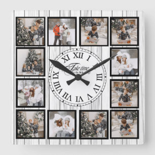 Custom Photo Collage with Quote Square Wall Clock