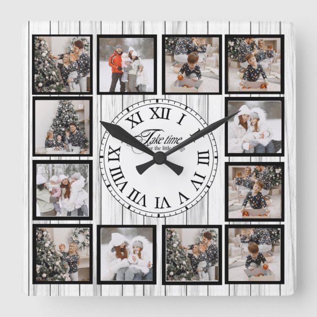 Custom Photo Collage with Quote Square Wall Clock (Front)