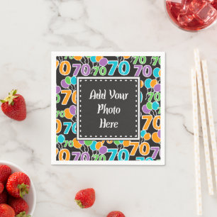 Custom Photo Colourful 70th Birthday Paper Napkins