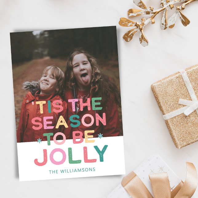 Custom Photo Colourful Christmas Song Quote Holiday Card (Creator Uploaded)