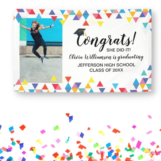 Custom Photo Colourful Congrats Graduation Party Banner (Creator Uploaded)
