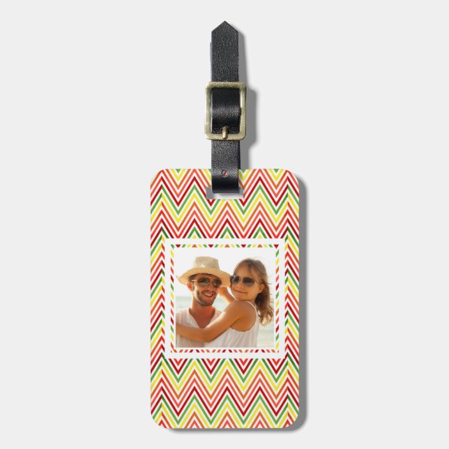 Custom Photo Colourful Zigzag Chevron Pattern Luggage Tag (Front Vertical)
