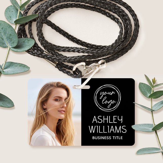 Custom Photo Company Logo Name Employee Black ID Badge (Creator Uploaded)