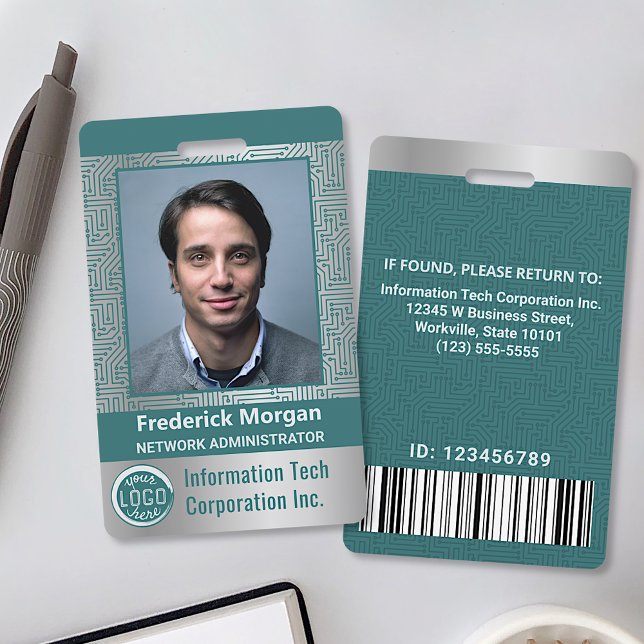 Custom Photo Computer IT Employee Bar Code Logo ID Badge (Creator Uploaded)