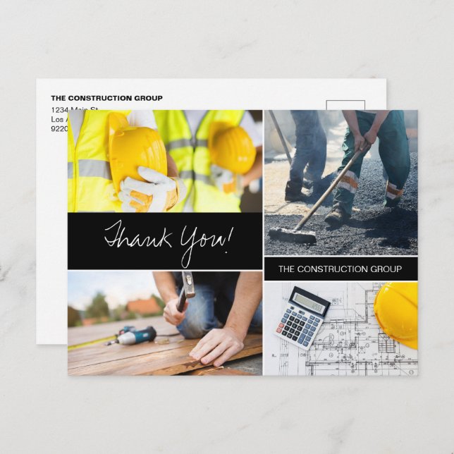 Custom Photo Construction Business Name Thank You Postcard (Front/Back)