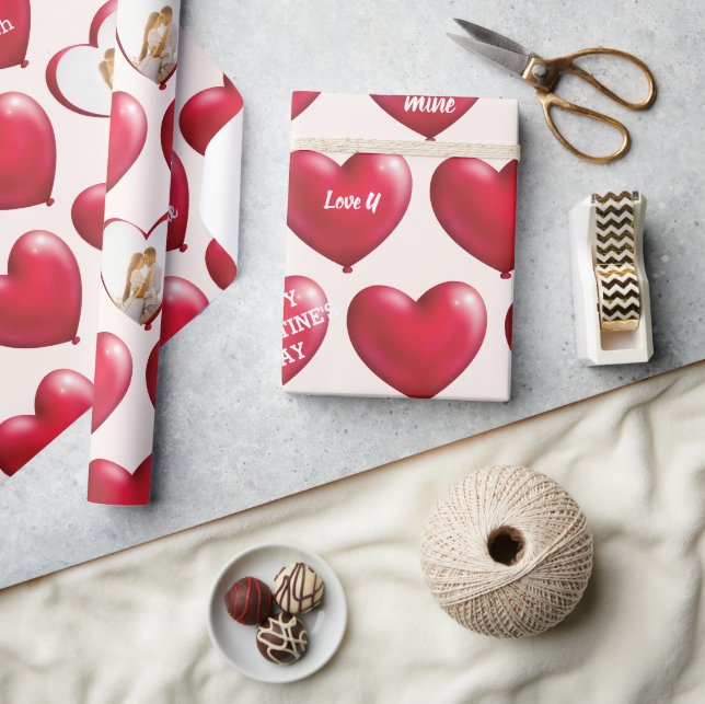 Custom Photo Conversation Red Hearts   Wrapping Paper (Crafts)