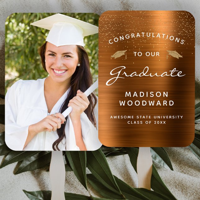 Custom Photo Copper Metallic Graduation Hand Fan (Creator Uploaded)