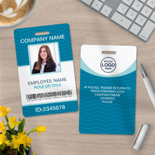 Custom Photo Corporate Employee Barcode Blue ID Badge