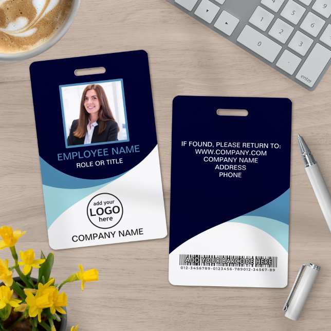 Custom Photo Corporate Employee Barcode Blue ID Badge (Creator Uploaded)