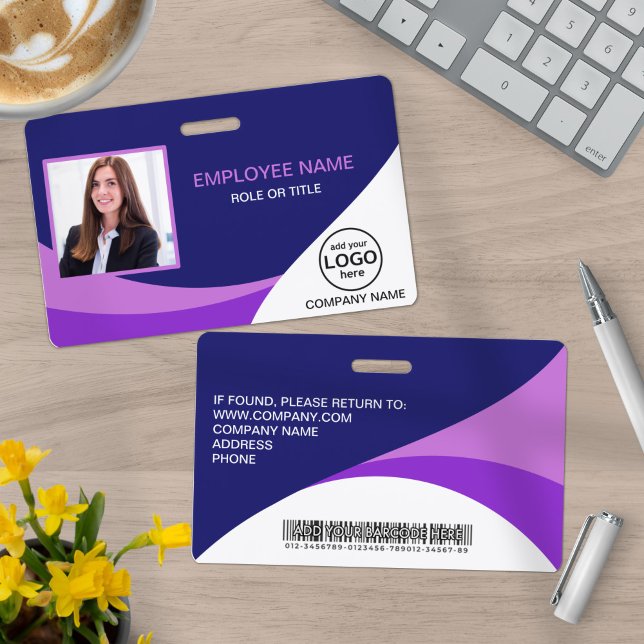 Custom Photo Corporate Employee Barcode Purple ID Badge (Creator Uploaded)