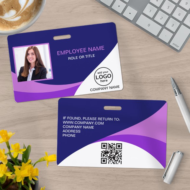 Custom Photo Corporate Employee QR Code Purple ID Badge (Creator Uploaded)