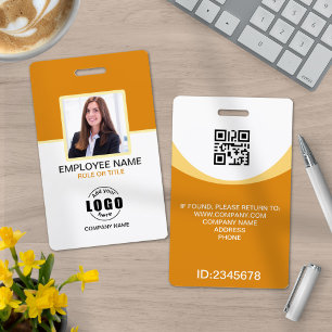 Custom Photo Corporate Employee QR Code Yellow ID Badge
