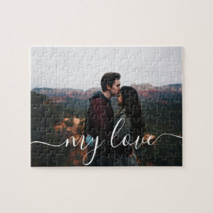 Custom Photo Couple Romantic Script Keepsake Jigsaw Puzzle