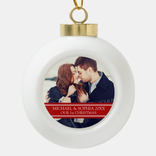 Custom Photo Couple's 1st Christmas Ornament (Front)