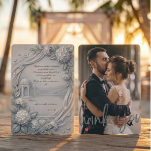 Custom Photo Cream Hydrangea Neoclassical Wedding Thank You Card