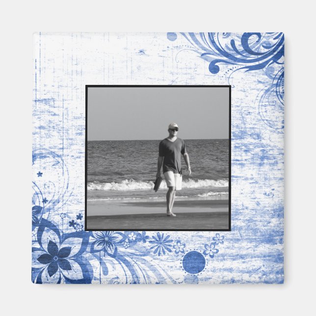 Custom Photo Create Your Own | Rustic Blue Flowers Magnet (Front)
