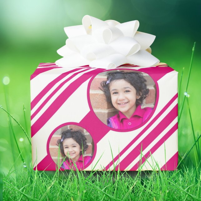 Custom Photo Custom Logo Red and White Candy Cane Wrapping Paper (Creator Uploaded)